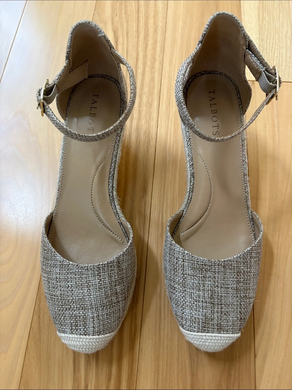 Talbots Neutral Tweed Espadrille Wedge Sandals - Neutral Beige Size 8 M